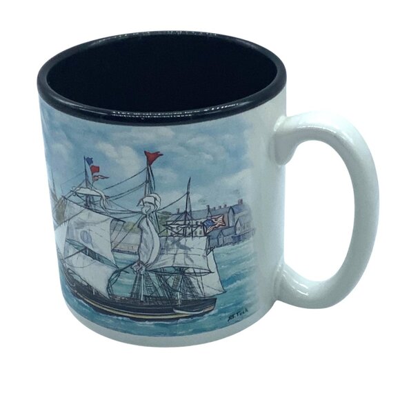 Vtg Nautical Ship Scene Ceramic Mug 1993 Flowers Inc Balloon S. Tuck Korea 3.25" - Picture 1 of 8